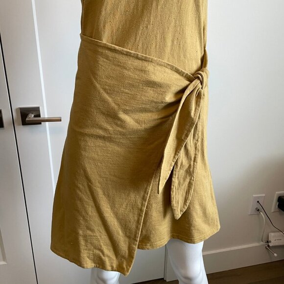 Jackson Rowe Paradise Palm SS 100% Cotton Waist Wrap Dress Dijon Mustard Sz S - Picture 2 of 12
